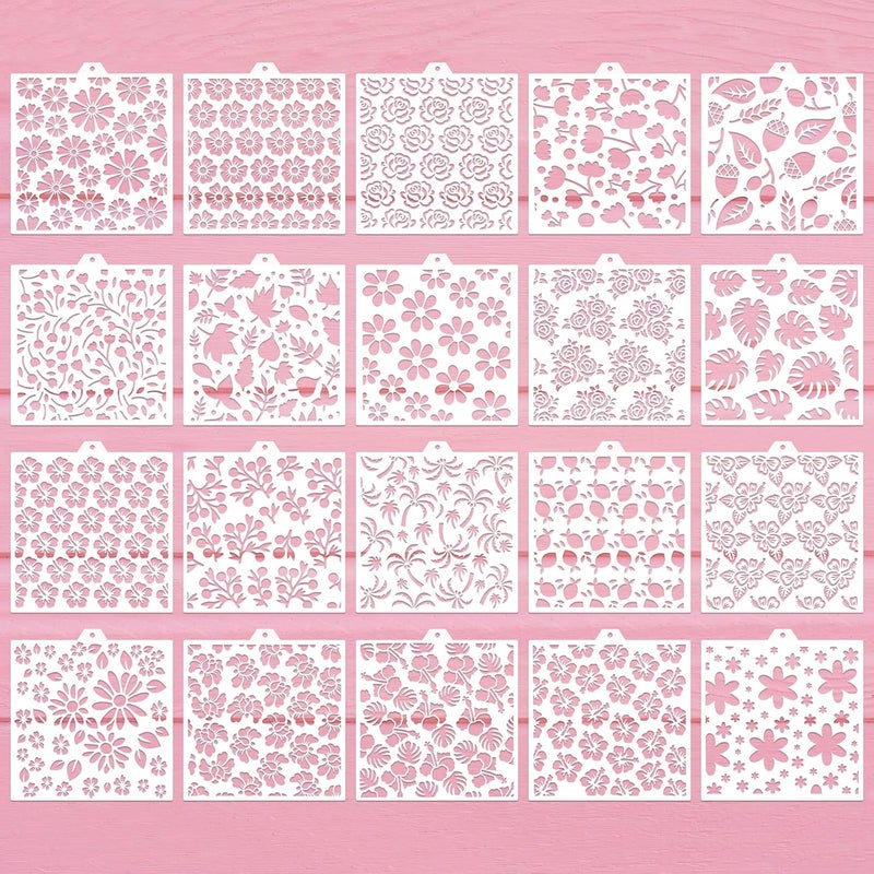 Resflyar 20 PCS Flowers Plant Stencils, Hibiscus Vine Rose Templates for Baking Royal Icing, Leaf Wildflower Stencils for Bread Cake Pie Cookie Drawing Art DIY Decoration - Image 1